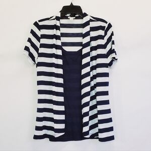 Kim Rogers Striped Cardigan with Attached Navy Blue Tank